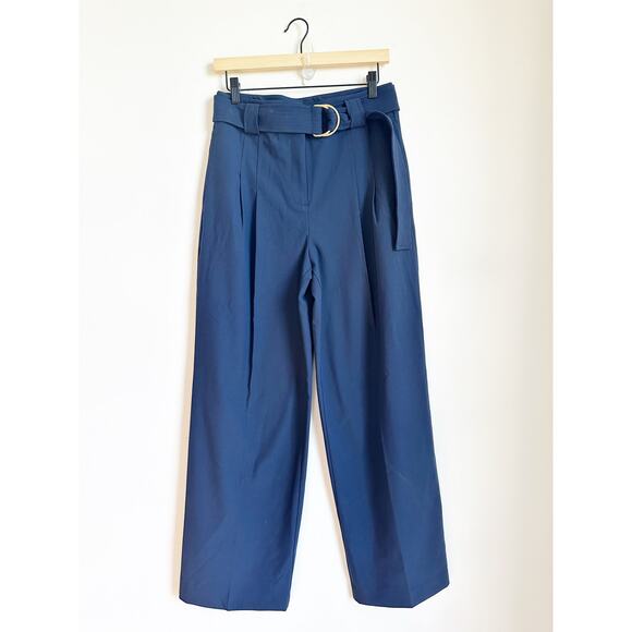 NWOT Ann Taylor The Belted Straight-Leg Pant Navy Gold 4 - Picture 3 of 5